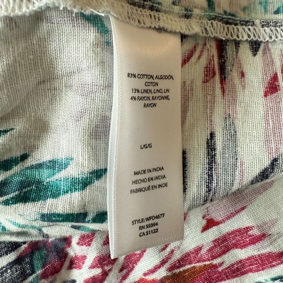 Beach Lunch Lounge Linen Cotton Blend Tropical Vacation Flutter Sleeve Dress L - Picture 4 of 4